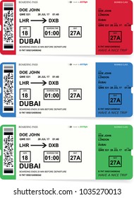 Airline boarding pass tickets set with shadow isolated on white background. Vector illustration