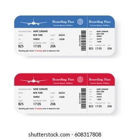 Airline boarding pass tickets set with shadow isolated on white background. Vector illustration