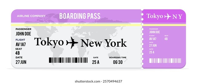 Airline Boarding Pass for Tokyo to New York Vector Illustration