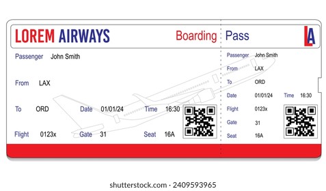 Airline boarding pass travel ticket, Air travel concept. Modern design with aeroplane outline in background