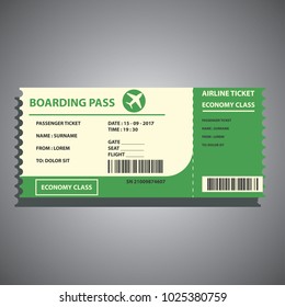 airline boarding ticket for traveling by plane with approval stamp. vector illustration