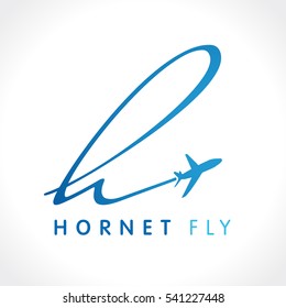 Airline business travel logo design with letter "H". H hornet travel company logo. Fly travel vector logo template