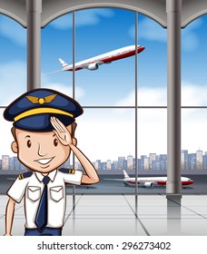 Airline captain at airport illustration