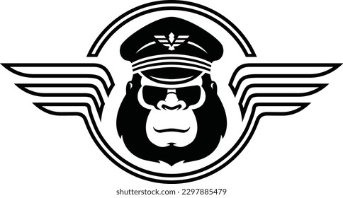Airline Captain Gorilla with Hat and Sunglasses Logo Design