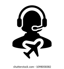 Airline Customer service icon vector female person profile symbol for travel and holidays support helpline in glyph pictogram illustration