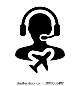 Airline Customer service icon vector male person profile symbol for travel and holidays support helpline in glyph pictogram illustration