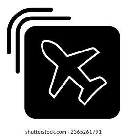 Das Symbol der Fluggesellschaft, das Reisekonzept, das Schild in quadratischer Form auf weißem Hintergrund, das Flugzeug im Glyph-Stil für mobiles Konzept und Web-Design. Vektorgrafik