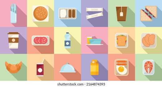 Airline food icons set flat vector. Inflight meal. Air plane