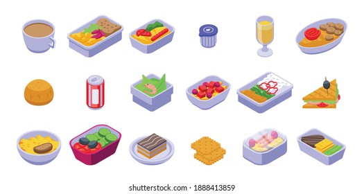 Airline food icons set. Isometric set of airline food vector icons for web design isolated on white background