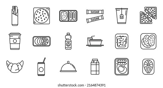 Airline food icons set outline vector. Inflight meal. Air plane