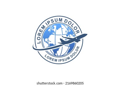 Airline globe map logo rounded design airplane silhouette