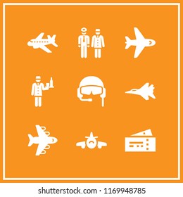 airline icon. 9 airline vector set. flight attendant, pilot, plane tickets and aeroplane icons for web and design about airline theme