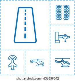 Airline icon. set of 6 airline outline icons such as runway, plane, jetway, plane seats