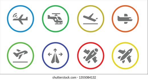 airline icon set. 8 filled airline icons.  Collection Of - Aeroplane, Take off, Helicopter, Plane, Airplane