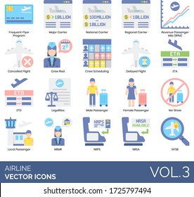 Airline Icons Including Frequent Flyer Program, Major Carrier, National, Canceled Flight, Crew Rest, Scheduling, Delayed, ETA, ETD, Legalities, Male, Female, No Show, Local, NRMR, NRPS, NRSA, NTSB.