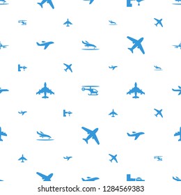 airline icons pattern seamless white background. Included editable filled plane landing, helicopter, jetway, plane icons. airline icons for web and mobile.