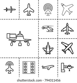 Airline icons. set of 13 editable outline airline icons such as plane, jetway, helicopter