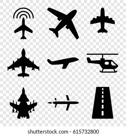 Airline icons set. set of 9 airline filled icons such as runway, plane