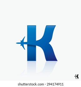 Airline logo design with capital letter "K" - vector illustration