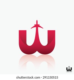 Airline logo design symbol with capital "W" letter - vector illustration