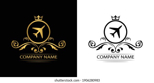 airline logo template luxury royal vector travel company  decorative emblem with crown  