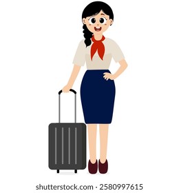 Airline personnel vector concept. Air crew in uniforms stewardesses and flight attendants. Female and male characters standing together. Vector pilot and flight attendant collection