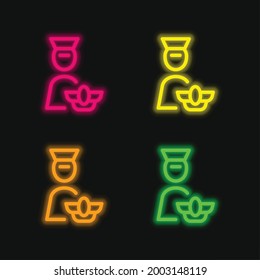 Airline Pilot four color glowing neon vector icon