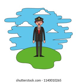 airline pilot standing in the landscape