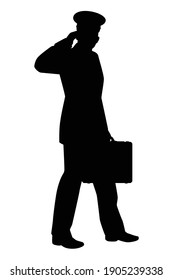 Airline Pilot With Suitcase Silhouette Vector On White Background