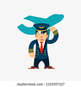 Airline pilot. Vector cartoon illustration.