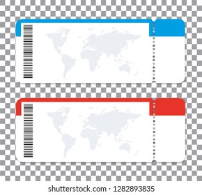 Airline or plane ticket. Ticket pass blank airplane ticket template. Vector illustration.