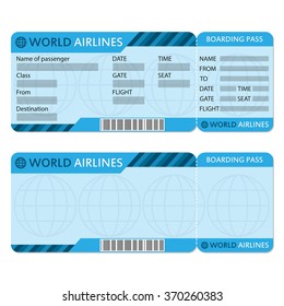 Airline or plane ticket template. Boarding pass blank and airplane ticket. Vector illustration.