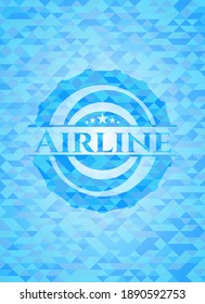 Airline realistic light blue emblem. Mosaic background. 