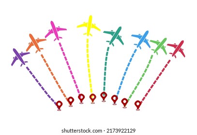 Airline Routes in colorful. Travel Destination. Vector Illustration