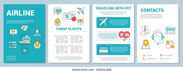 Airline services brochure template layout. Traveling with pets. Flyer, booklet, leaflet print design with linear illustrations. Vector page layouts for magazines, annual reports, advertising posters