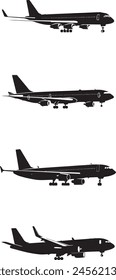 Airline Silhouette Set isolated on white background. airplane silhouette, aero plane illustration