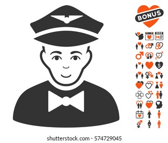 Airline Steward pictograph with bonus passion pictures. Vector illustration style is flat iconic elements for web design, app user interfaces.
