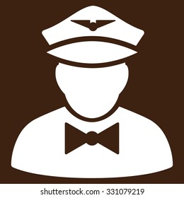 Airline Steward vector icon. Style is flat white symbol, rounded angles, brown background.