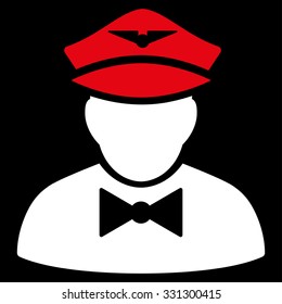 Airline Steward vector icon. Style is flat bicolor red and white symbol, rounded angles, black background.