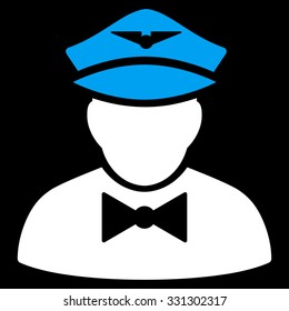 Airline Steward vector icon. Style is flat bicolor blue and white symbol, rounded angles, black background.