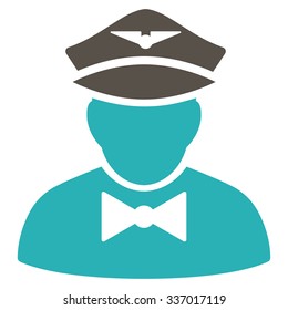 Airline Steward vector icon. Style is flat bicolor grey and cyan symbol, rounded angles, white background.