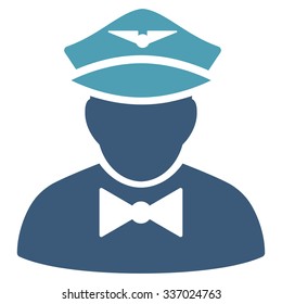 Airline Steward vector icon. Style is flat bicolor cyan and blue symbol, rounded angles, white background.