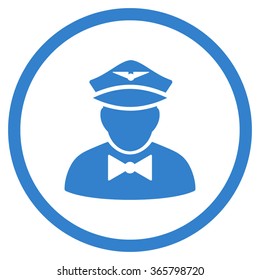 Airline Steward vector icon. Style is flat circled symbol, cobalt color, rounded angles, white background.