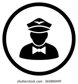 Airline Steward vector icon. Style is flat circled symbol, black color, rounded angles, white background.