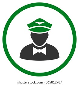 Airline Steward vector icon. Style is bicolor flat circled symbol, green and gray colors, rounded angles, white background.