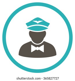 Airline Steward vector icon. Style is bicolor flat circled symbol, grey and cyan colors, rounded angles, white background.