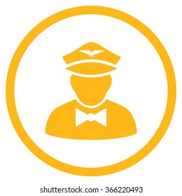 Airline Steward vector icon. Style is flat circled symbol, yellow color, rounded angles, white background.