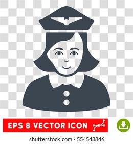 Airline Stewardess EPS vector pictogram. Illustration style is flat iconic smooth blue symbol on chess transparent background.