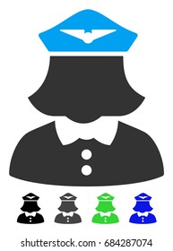 Airline Stewardess flat vector icon. Airline Stewardess icon with gray, black, blue, green color versions.