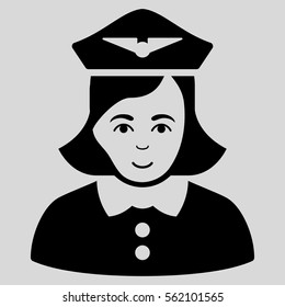 Airline Stewardess vector icon. Flat black symbol. Pictogram is isolated on a light gray background. Designed for web and software interfaces.